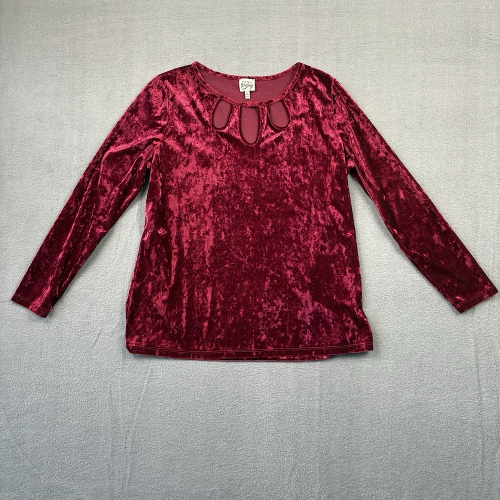 VTG Como Vintage Crushed Velvet Blouse Women XL Keyhole Whimsigoth Dark Fairy‎
